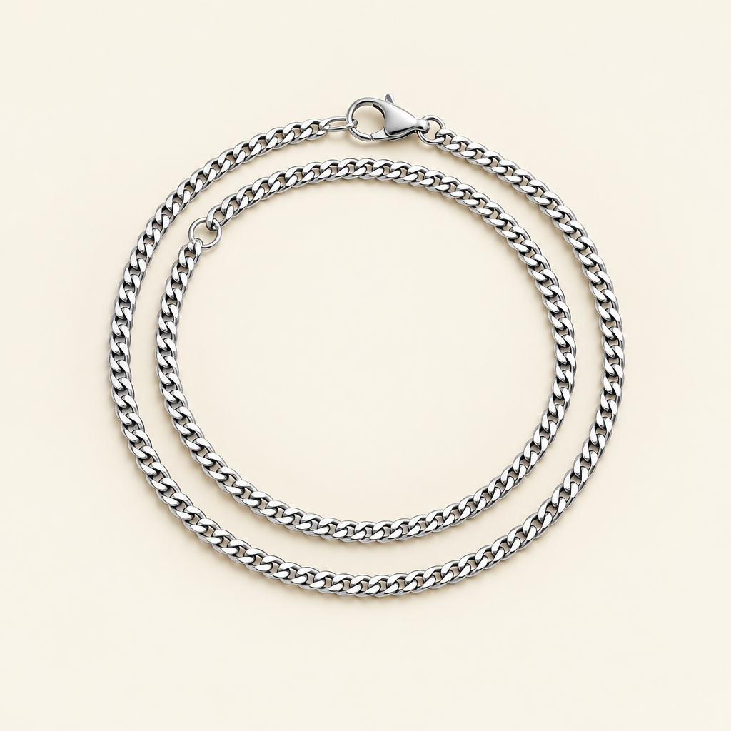 Stainless Steel Curb Chain Necklace, 3mm, Silver, Gold or Black Finish