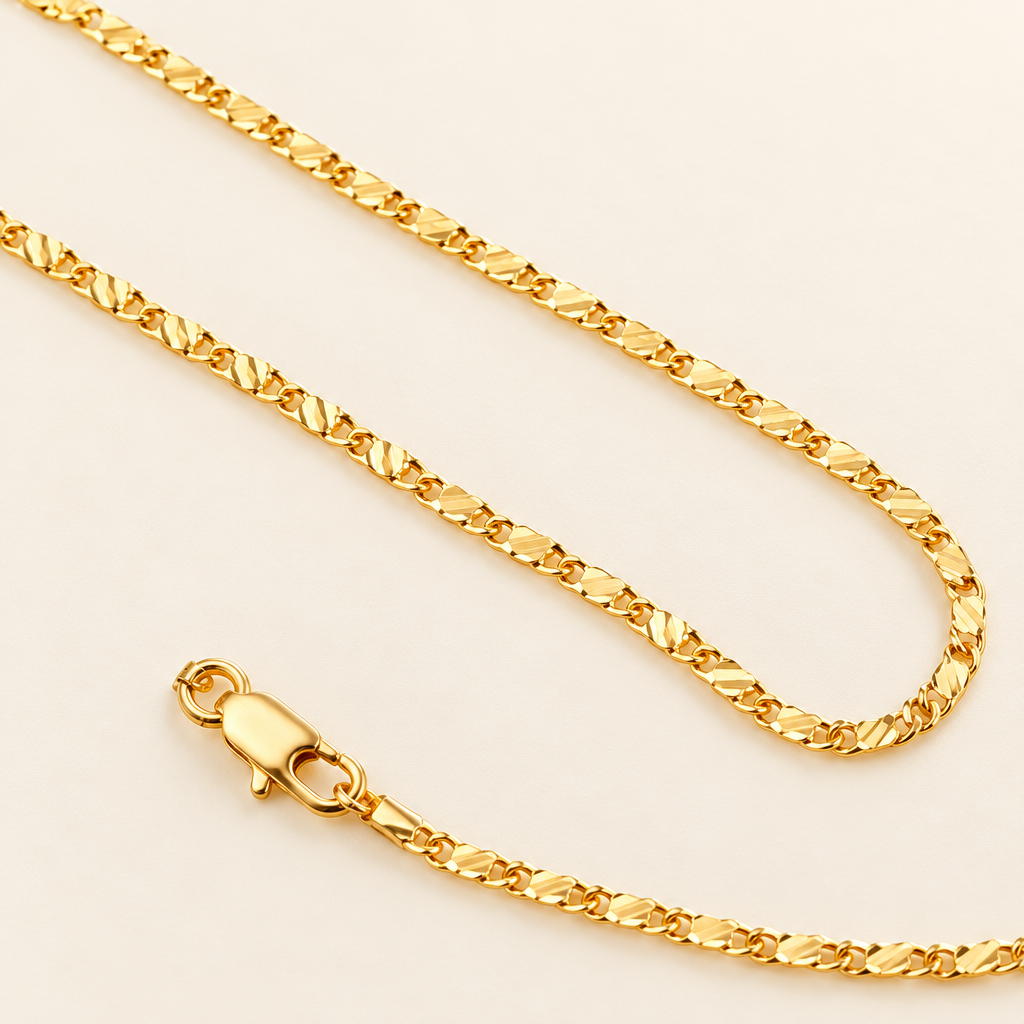 Fine 2mm Flat Side Chain Necklace, Gold or Silver Tone, Eight Lengths